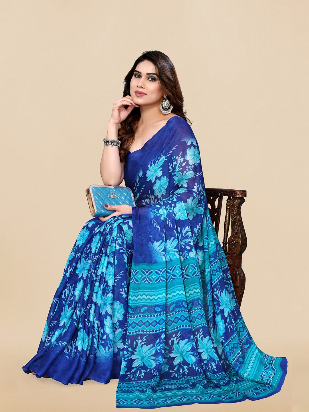 

KALINI Floral Printed Saree, Blue