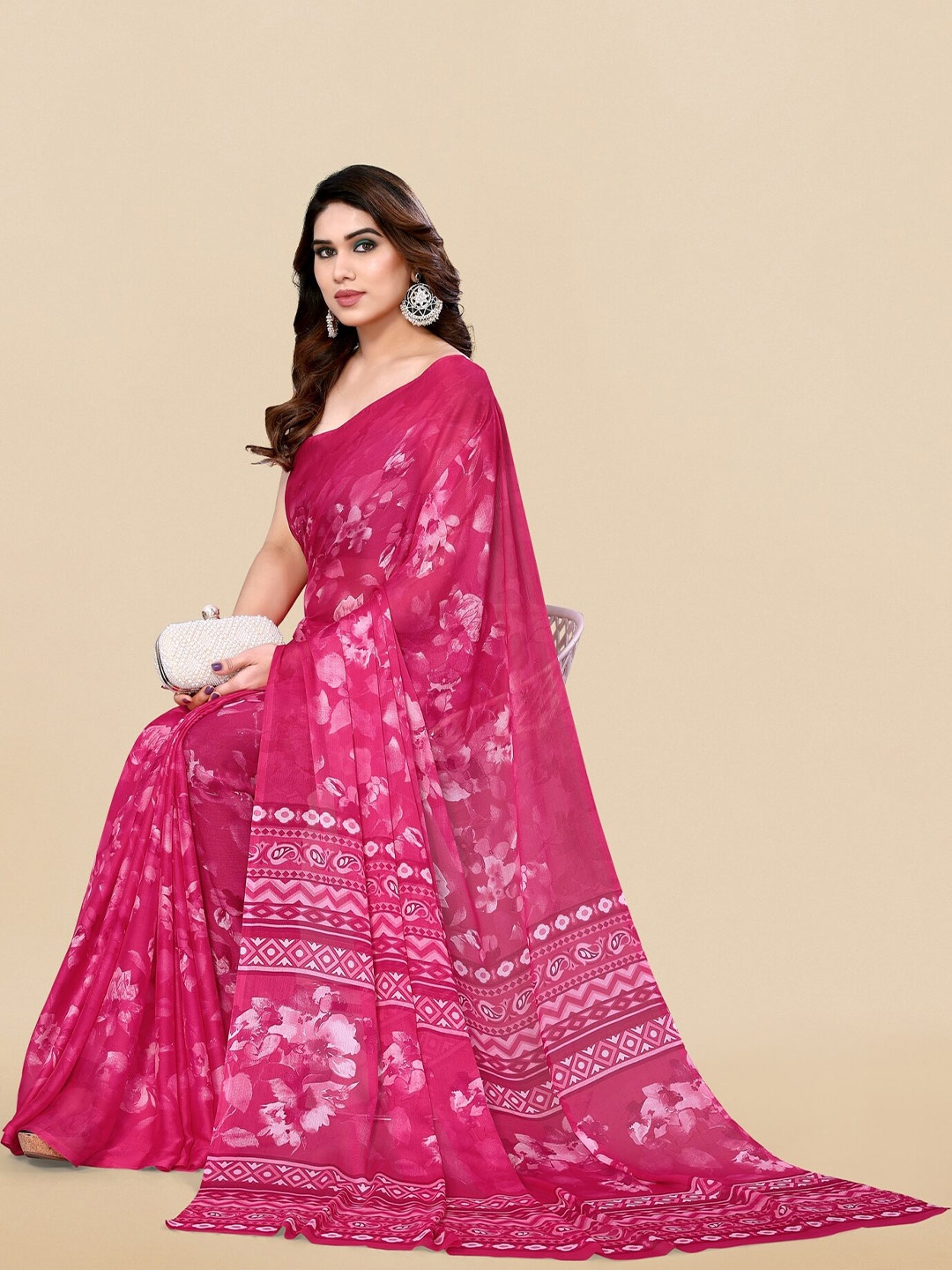 

KALINI Floral Printed Saree, Pink