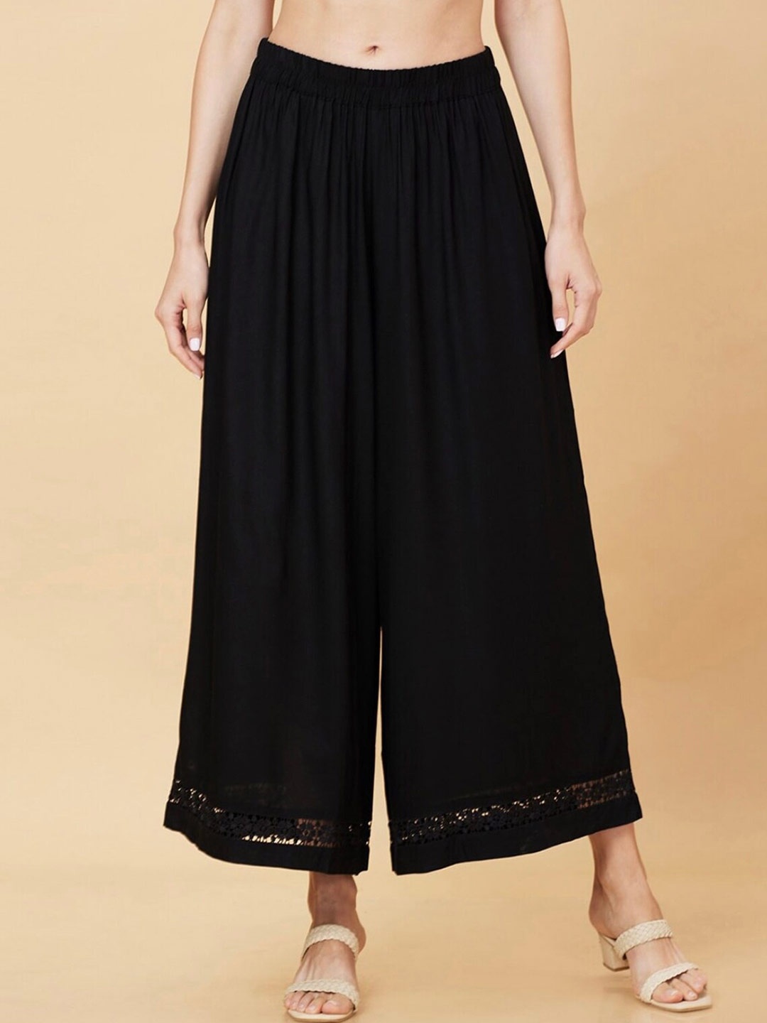 

BCZ Style Flared Wide Leg Ethnic Palazzo, Black