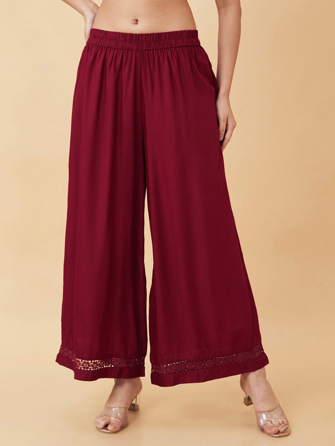 

BCZ Style Hem Design Flared Palazzo, Maroon