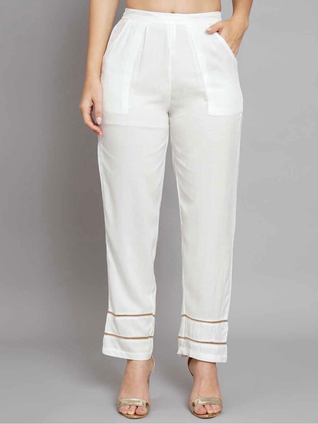 

BCZ Style Women Relaxed Mid Rise Ethnic Trousers, White