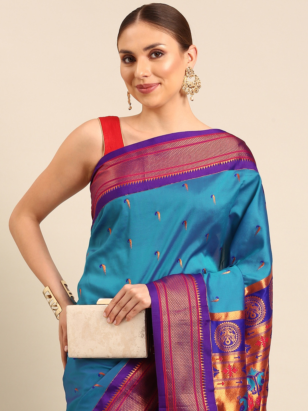 

Varkala Silk Sarees Ethnic Motifs Zari Paithani Saree, Blue