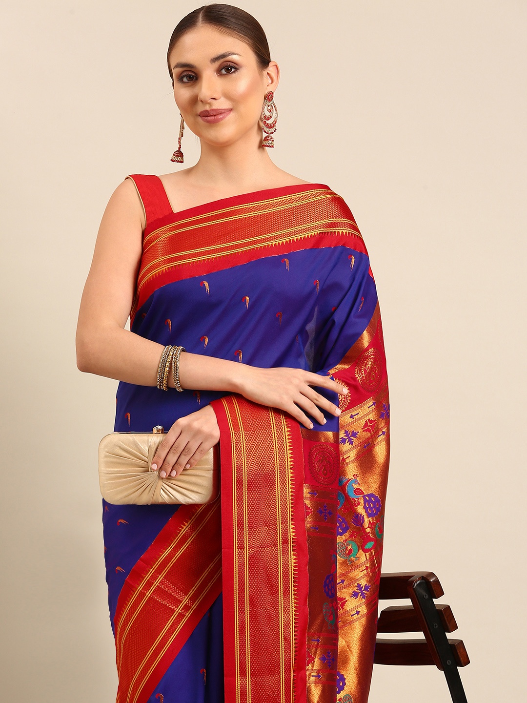 

Varkala Silk Sarees Ethnic Motifs Zari Paithani Saree, Blue
