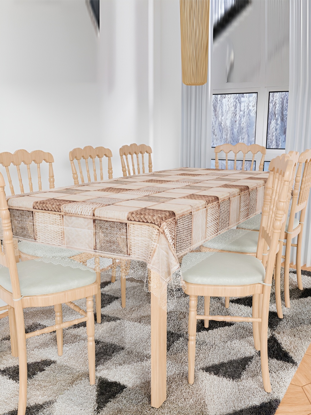 

Kuber Industries Checked 8-Seater Table Cover, Brown