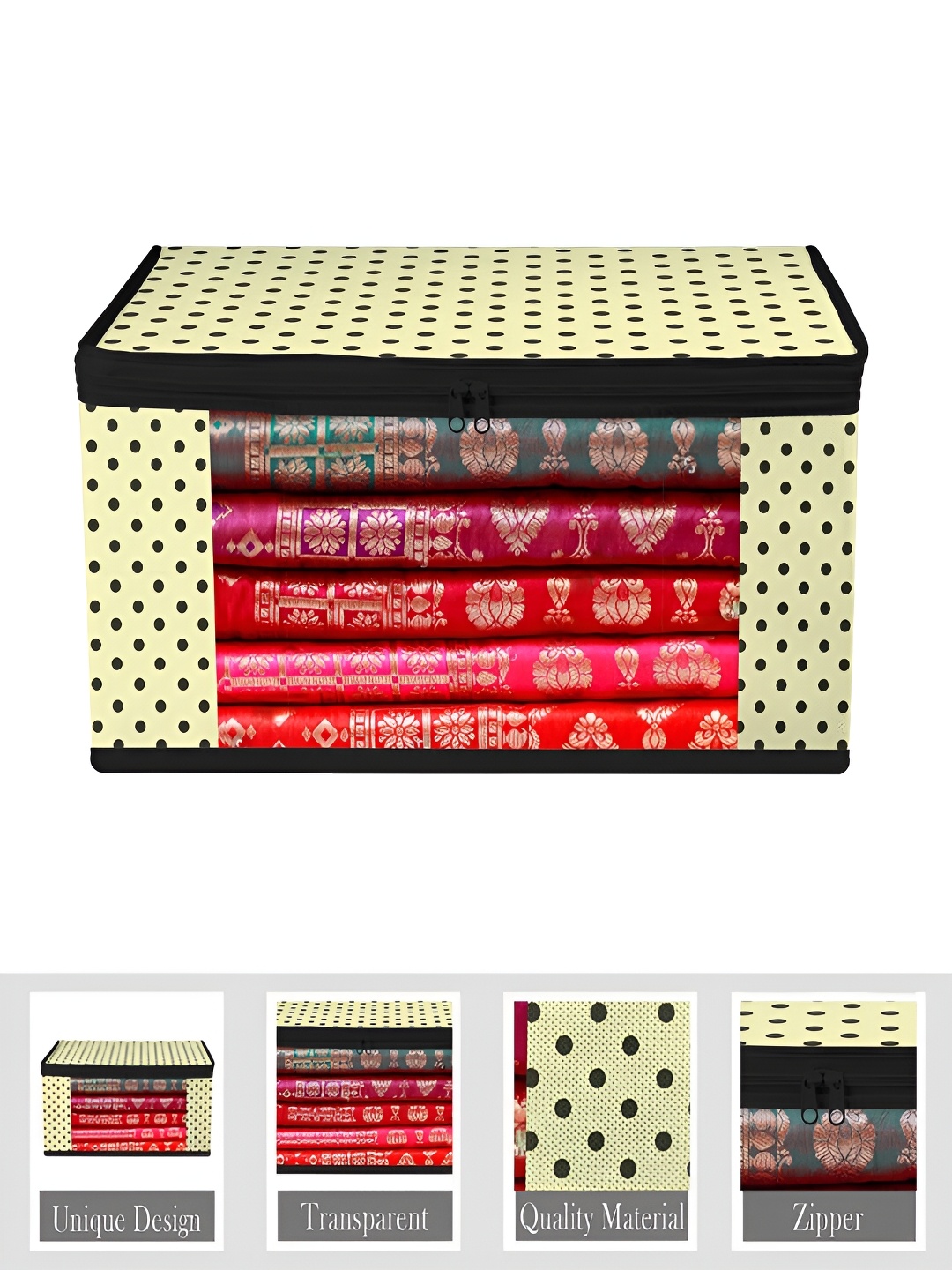 

Kuber Industries Cream & Black 9 Pieces Dot Design Printed Organisers