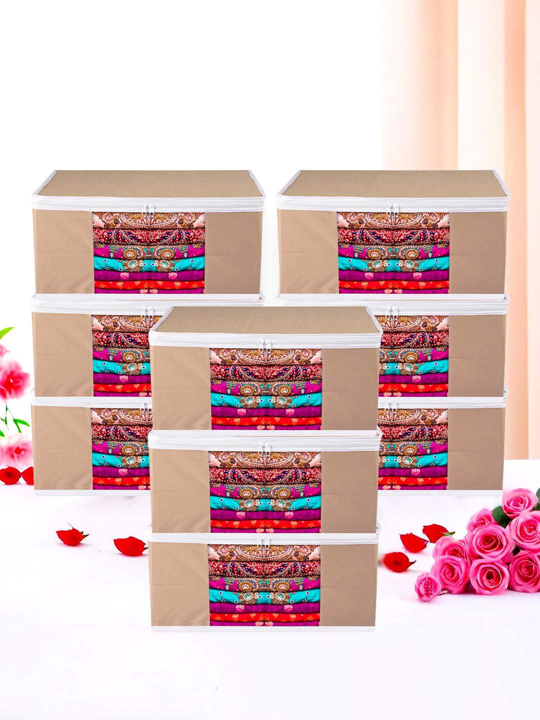 

Kuber Industries Brown & White 9 Pieces Saree Cover Organisers