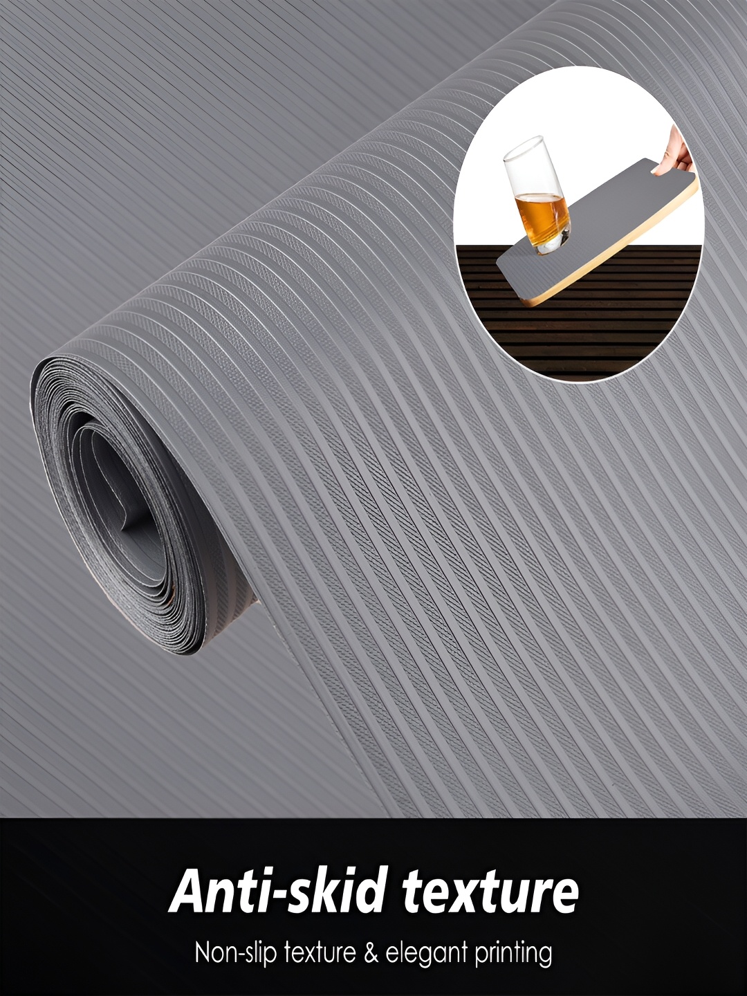 

Kuber Industries Grey 2 Pieces Striped Shelf Liners