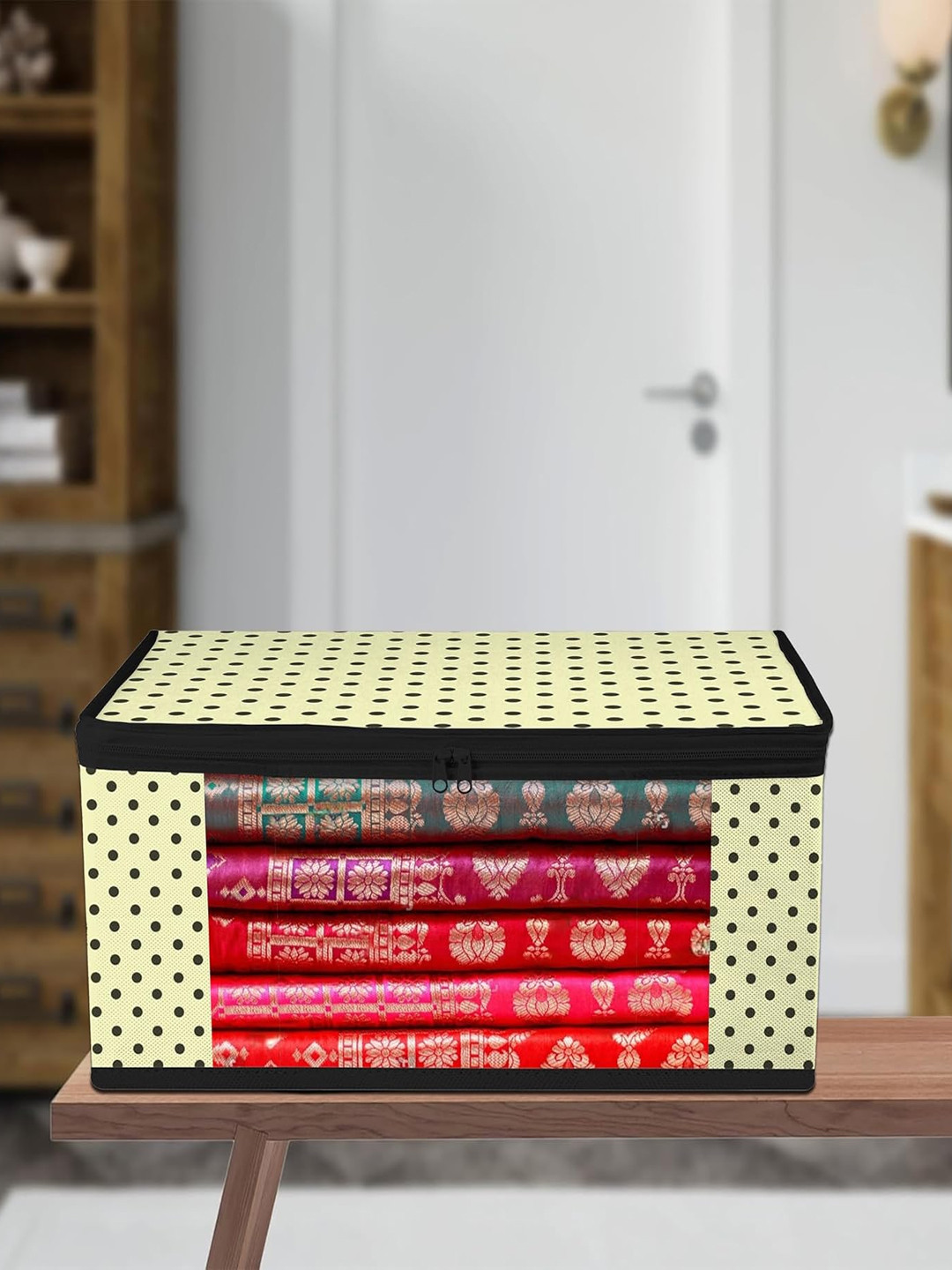 

Kuber Industries Cream & Black 12 Pieces Saree Cover Organisers