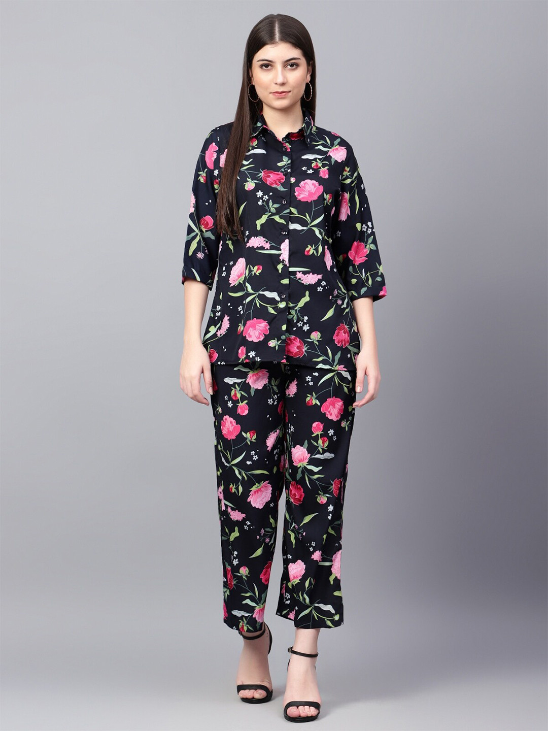 

Tulip Eden Printed Three-Quarter Sleeves Shirt With Trouser, Navy blue