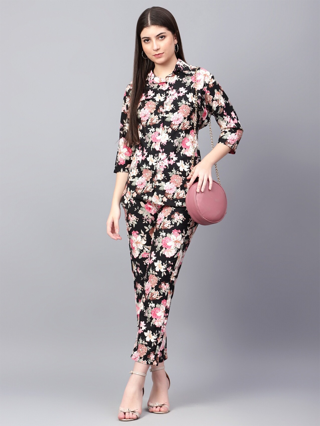 

Tulip Eden Printed Three-Quarter Sleeves Shirt With Trouser, Black