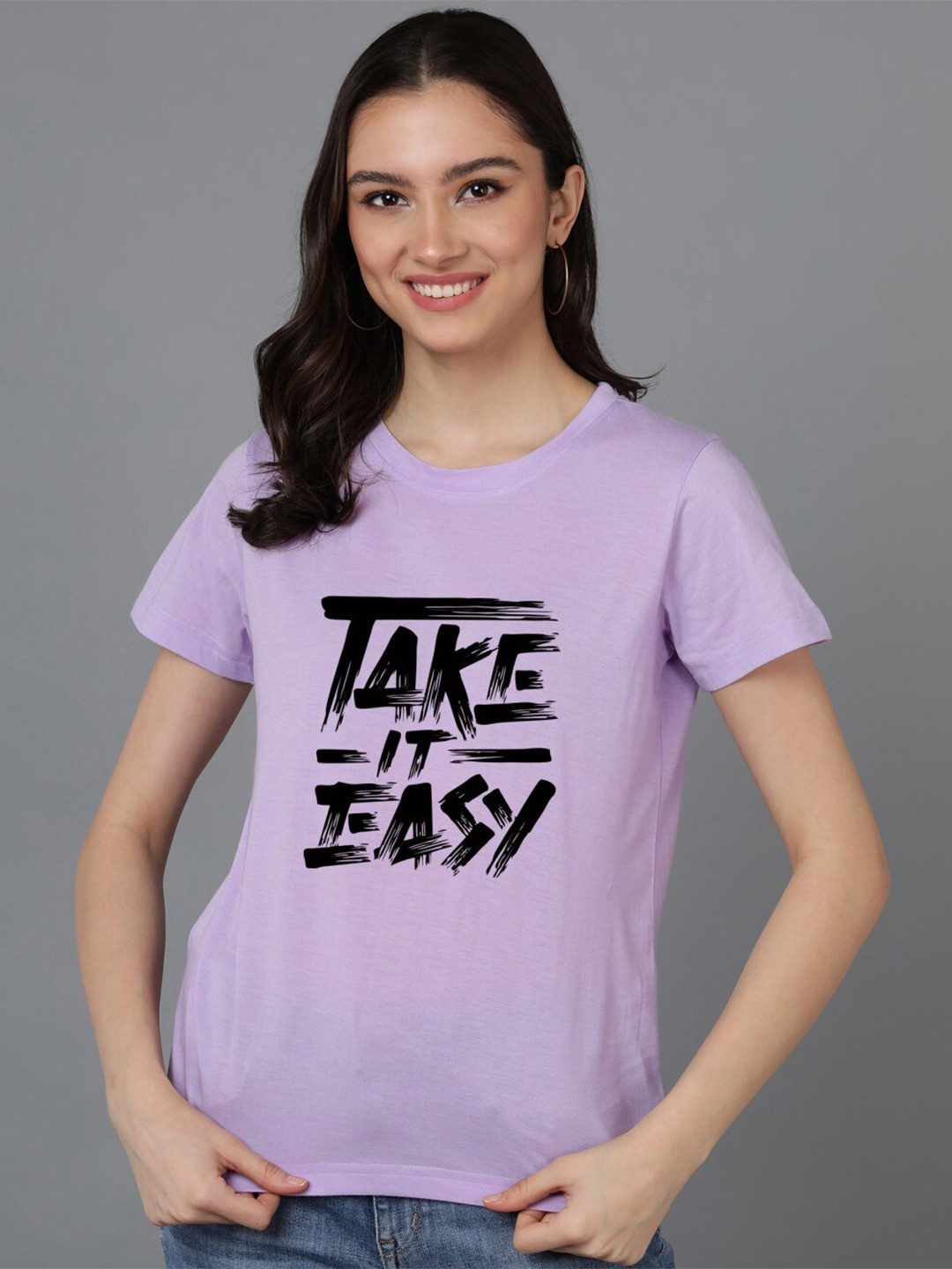 

Adyavastram Typography Printed Round Neck Cotton T-shirt, Lavender