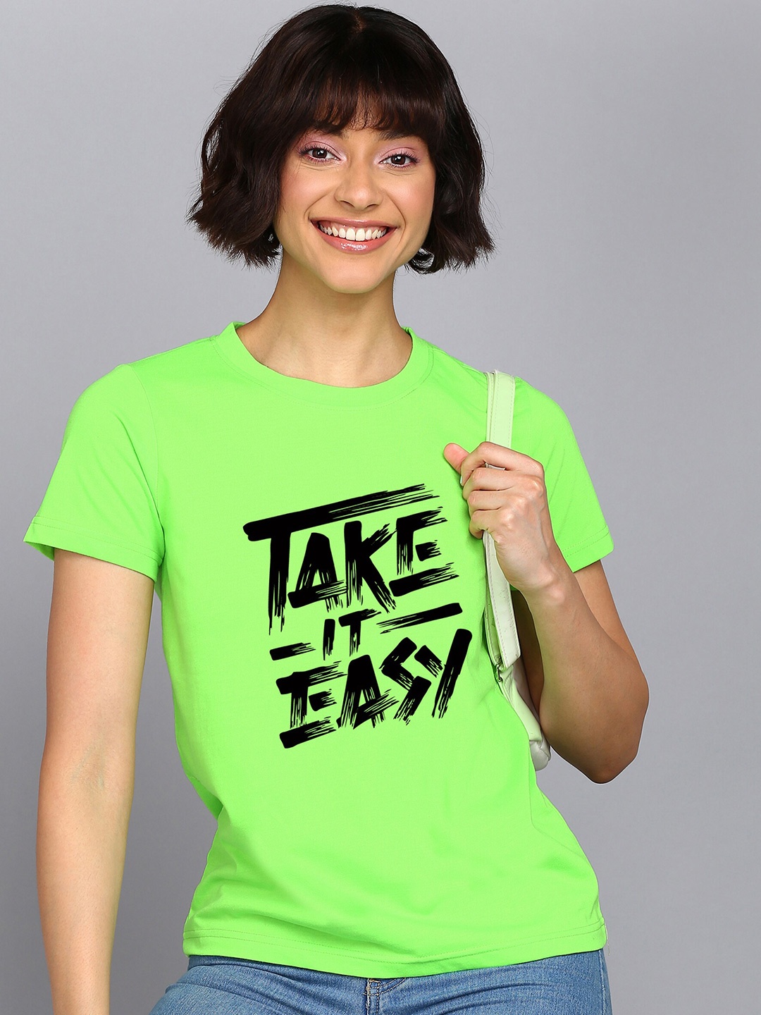 

Adyavastram Typography Printed Round Neck Cotton T-shirt, Fluorescent green