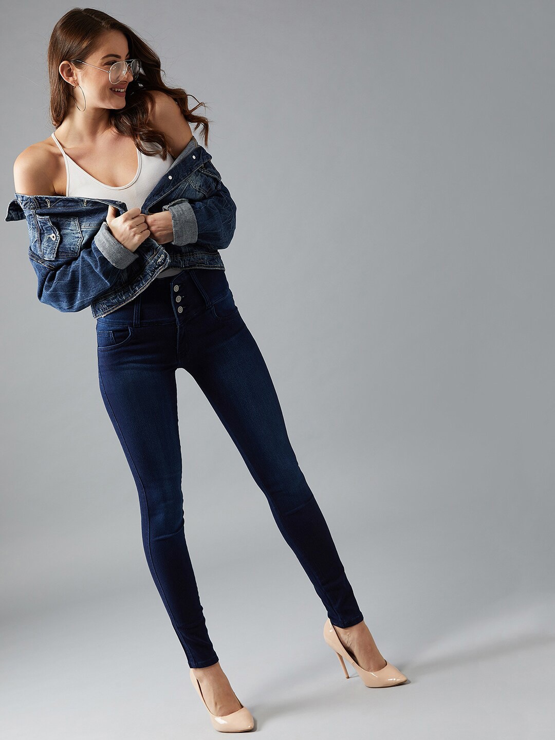 

Roadster Women Navy Blue Skinny Fit High Rise Stretchable Jeans