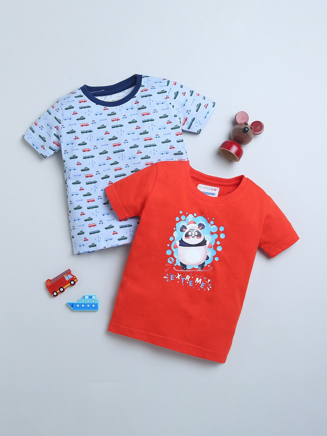 

BUMZEE Boys Printed Round Neck Applique T-shirt, Blue