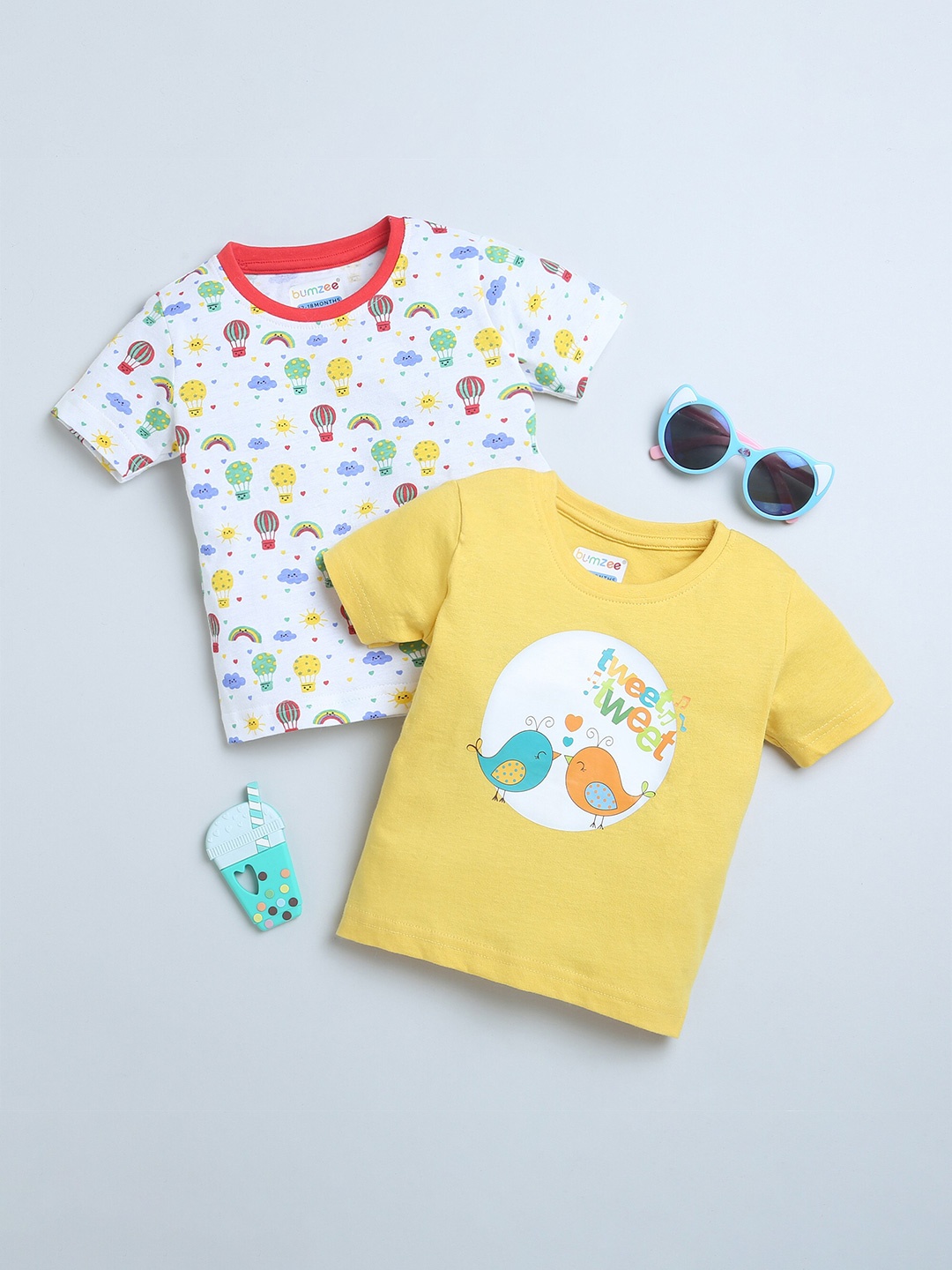 

BUMZEE Girls Pack Of 2 Printed Cotton Casual T-shirts, White