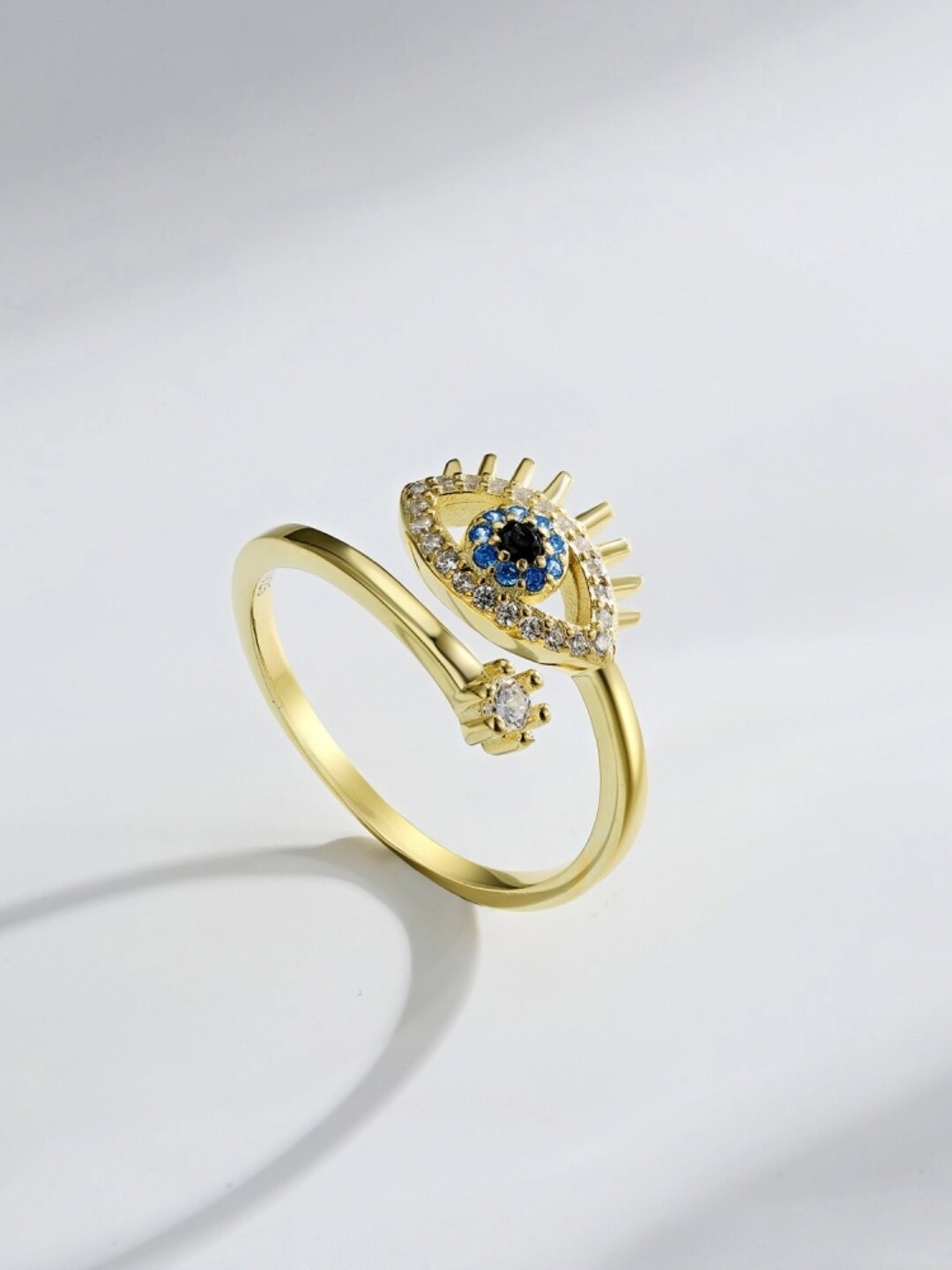 

MISS JO Gold-Plated 92.5 Sterling Silver Studded Evil Eye Adjustable Ring