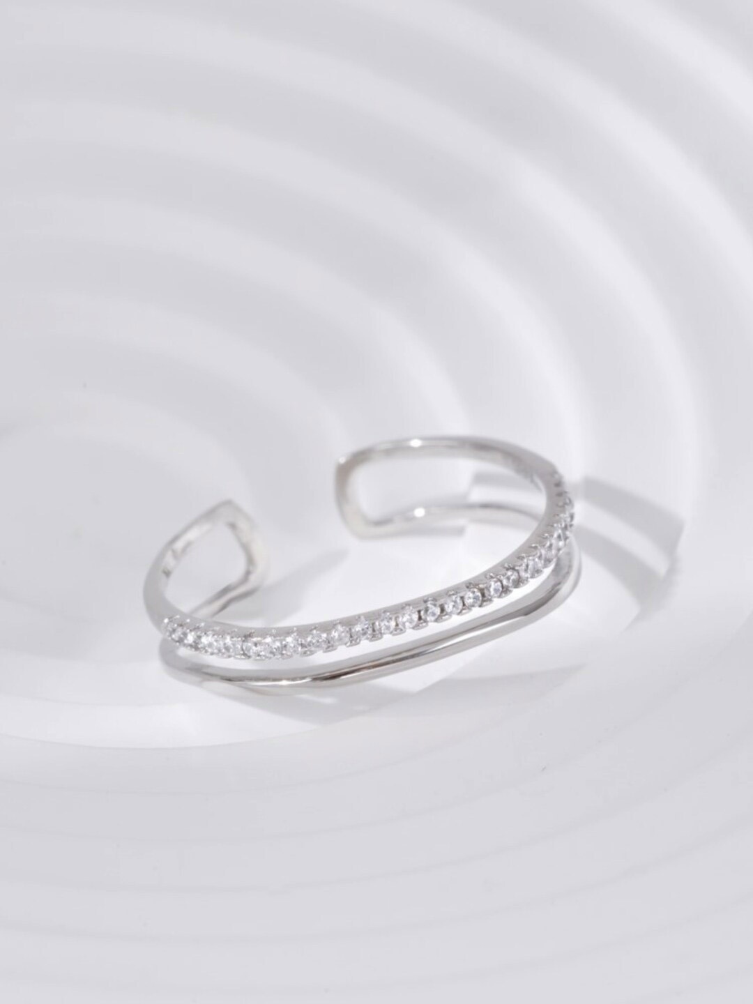 

MISS JO 92.5 Sterling Silver Silver Plated Stones Studded Double Band Ring