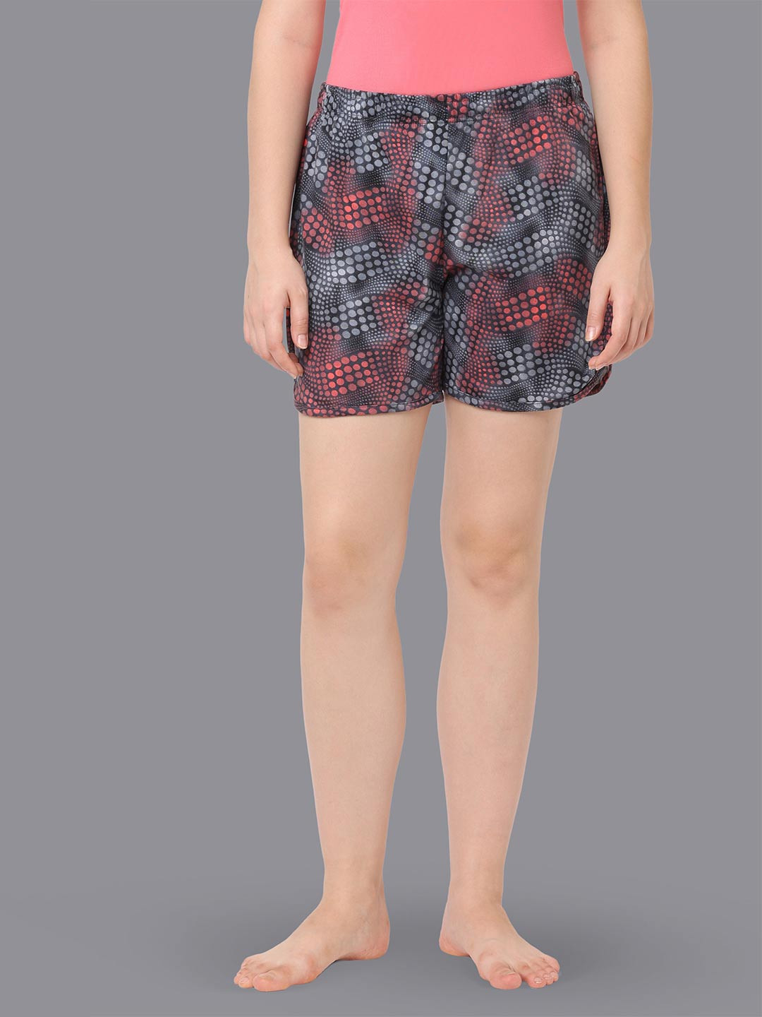 

LAASA SPORTS Women Abstract Printed Dri-FIT Cotton Regular Shorts, Grey