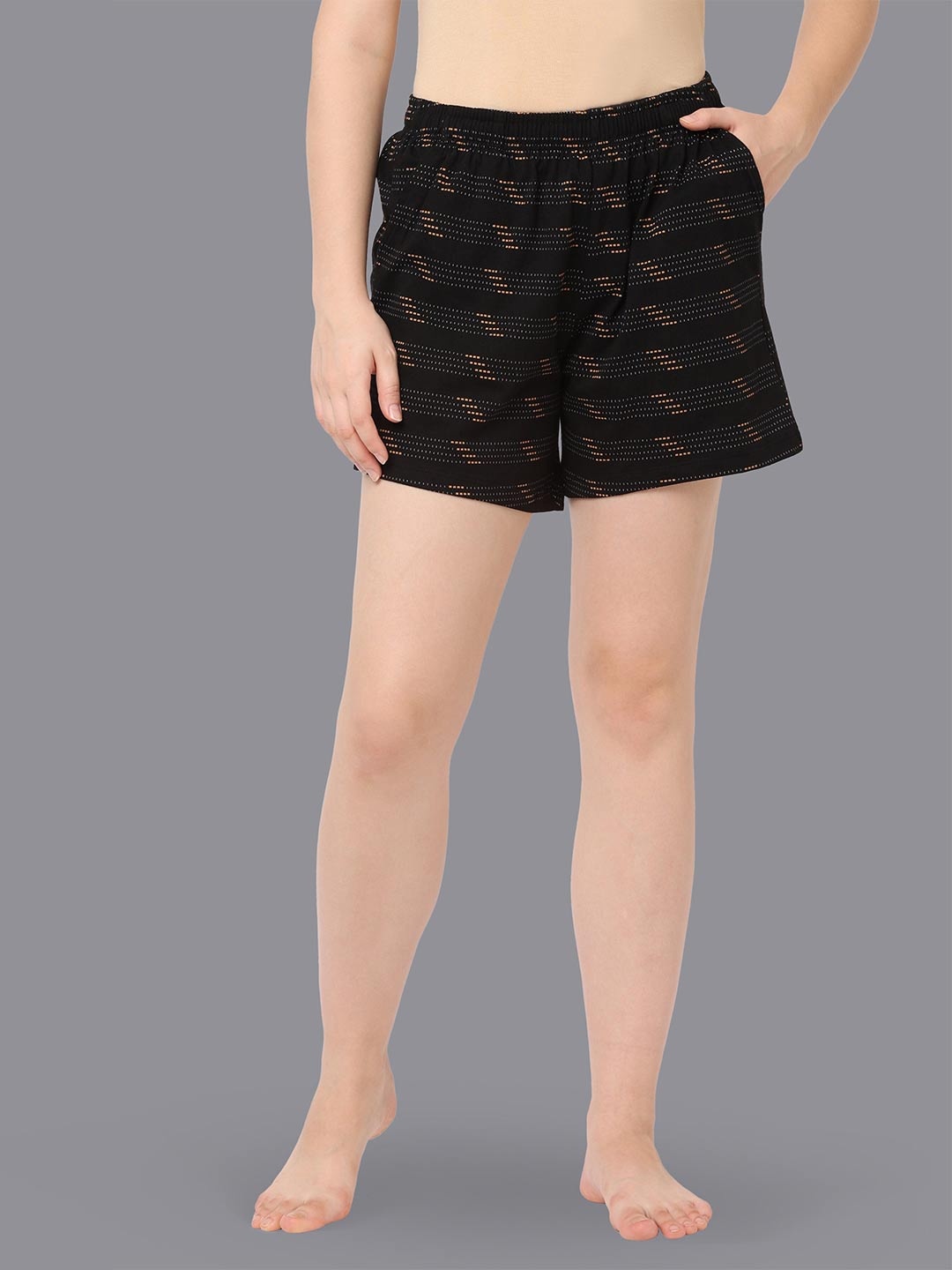 

LAASA SPORTS Women Striped Dri-FIT Relaxed Fit Cotton Regular Shorts, Black