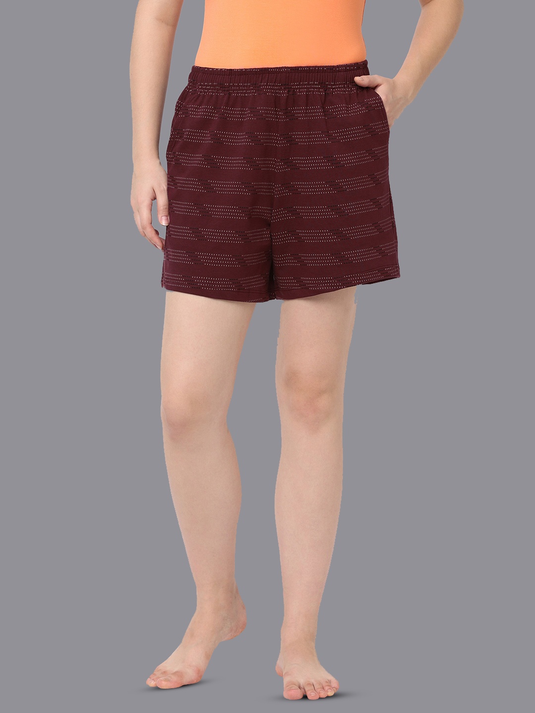 

LAASA SPORTS Women Striped Dri-FIT Cotton Regular Shorts, Maroon