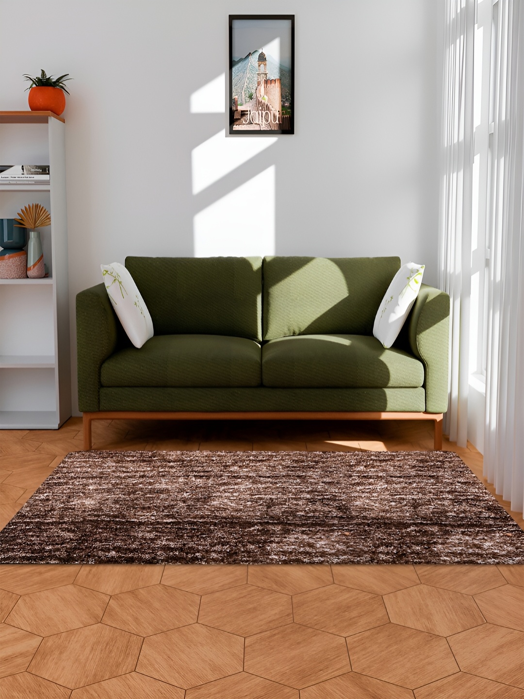 

Kuber Industries Set of 2 Brown Solid Shaggy Carpet