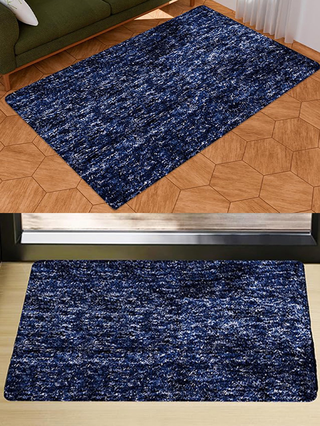 

Kuber Industries Blue 2 Pieces Self Design Anti Skid Doormats