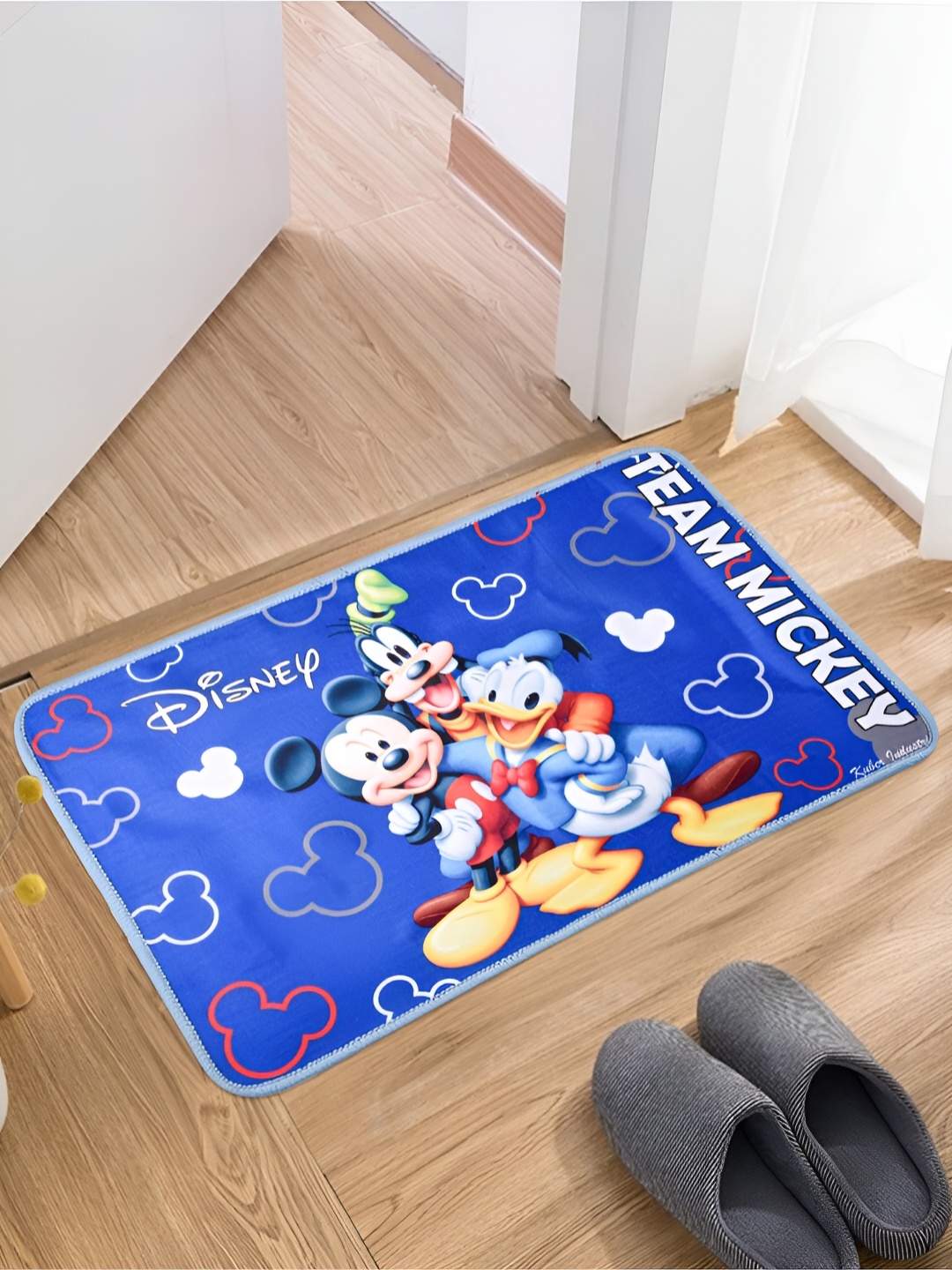 Kuber Industries Blue & White 2 Pieces Anti-Skid Self Design Disney Doormats