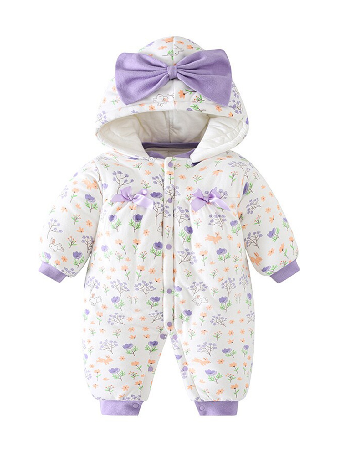 

StyleCast Infant Girls Purple & White Printed Hooded Romper