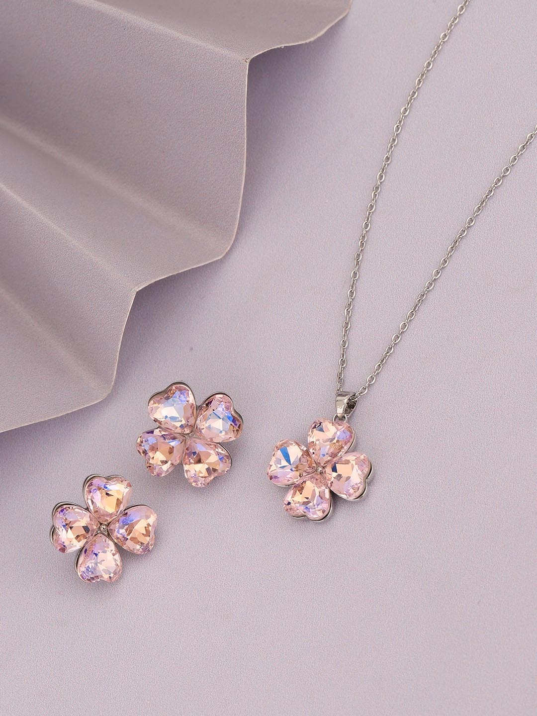 

Carlton London Silver-Plated Floral Crystal Jewellery Set