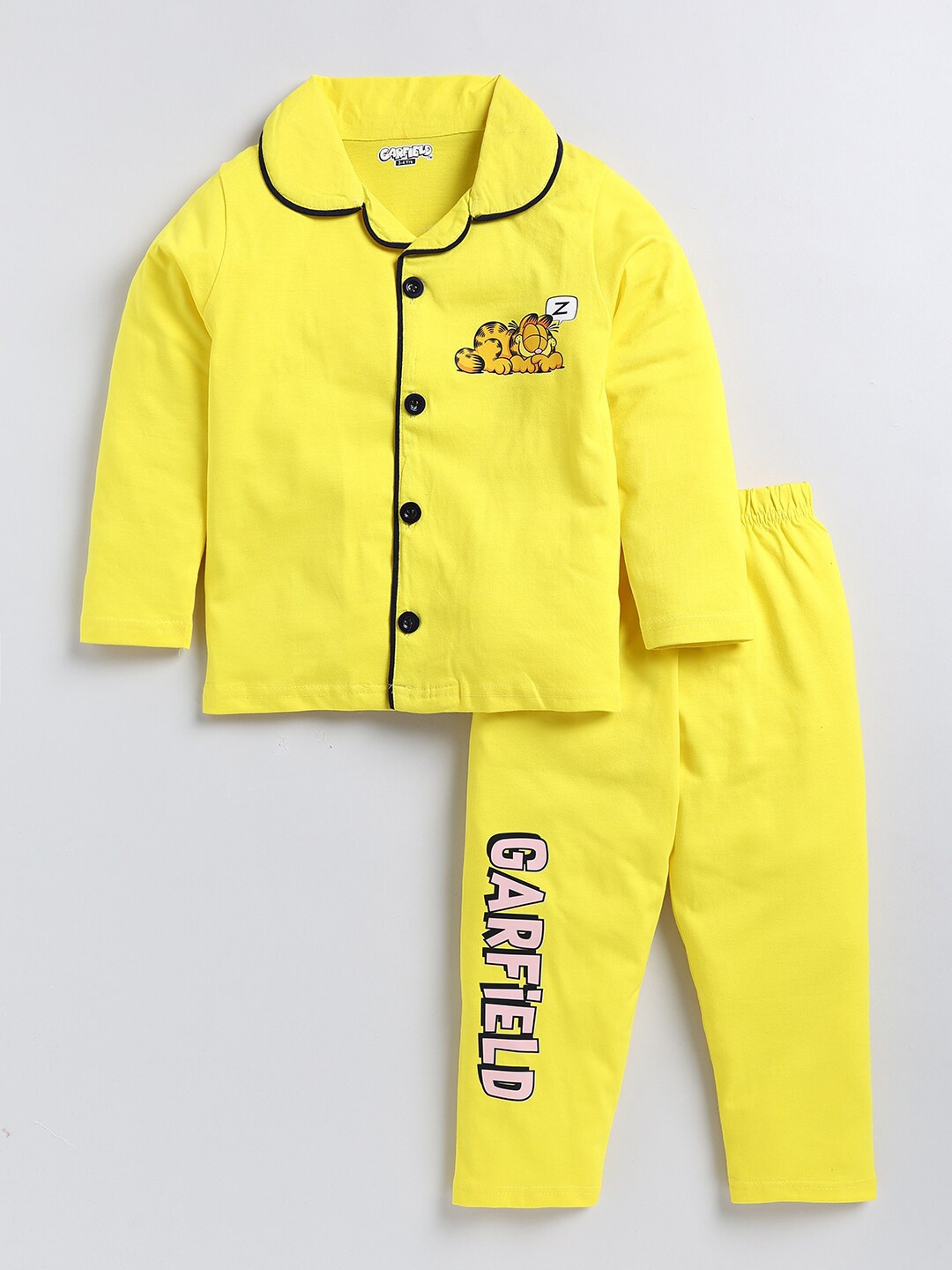 

DENIKID Kids Garfield Printed Pure Cotton Nightsuit, Yellow