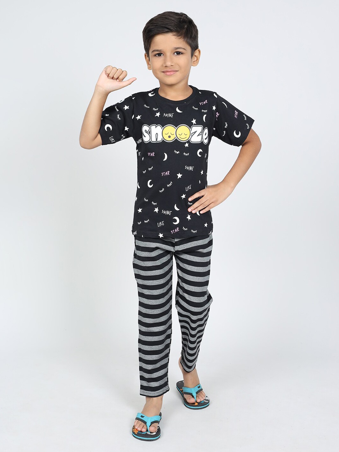 

DENIKID Kids Printed Pure cotton Night Suit, Black