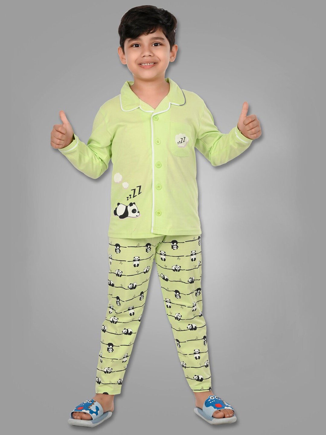 

DENIKID Kids Kung Fu Panda Printed Pure Cotton Night suit, Green