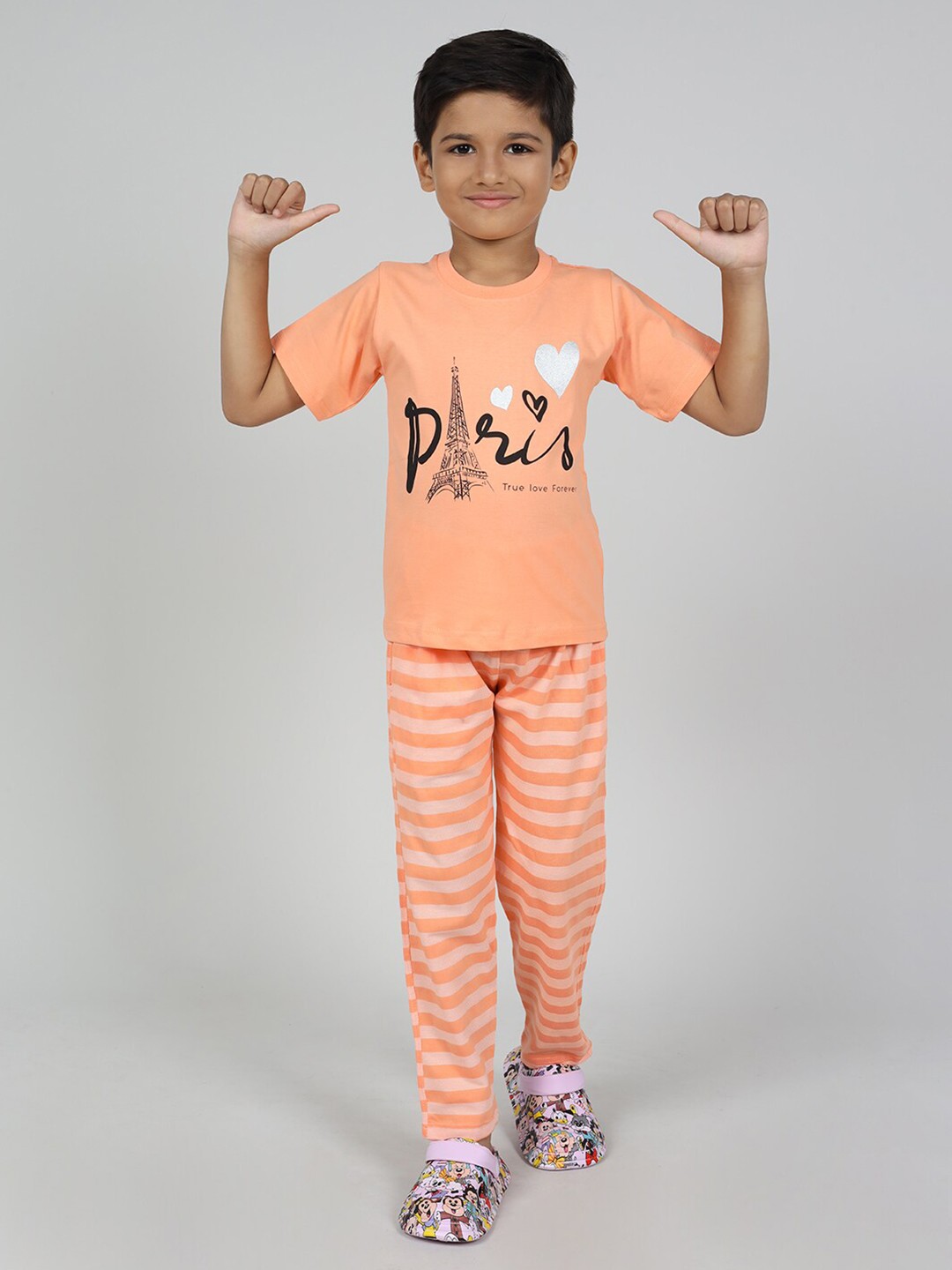 

DENIKID Boys Printed Pure Cotton Nightsuit, Orange