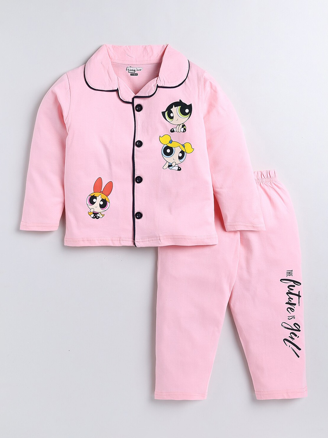 

DENIKID Kids Powerpuff Girls Printed Pure Cotton Night suit, Pink