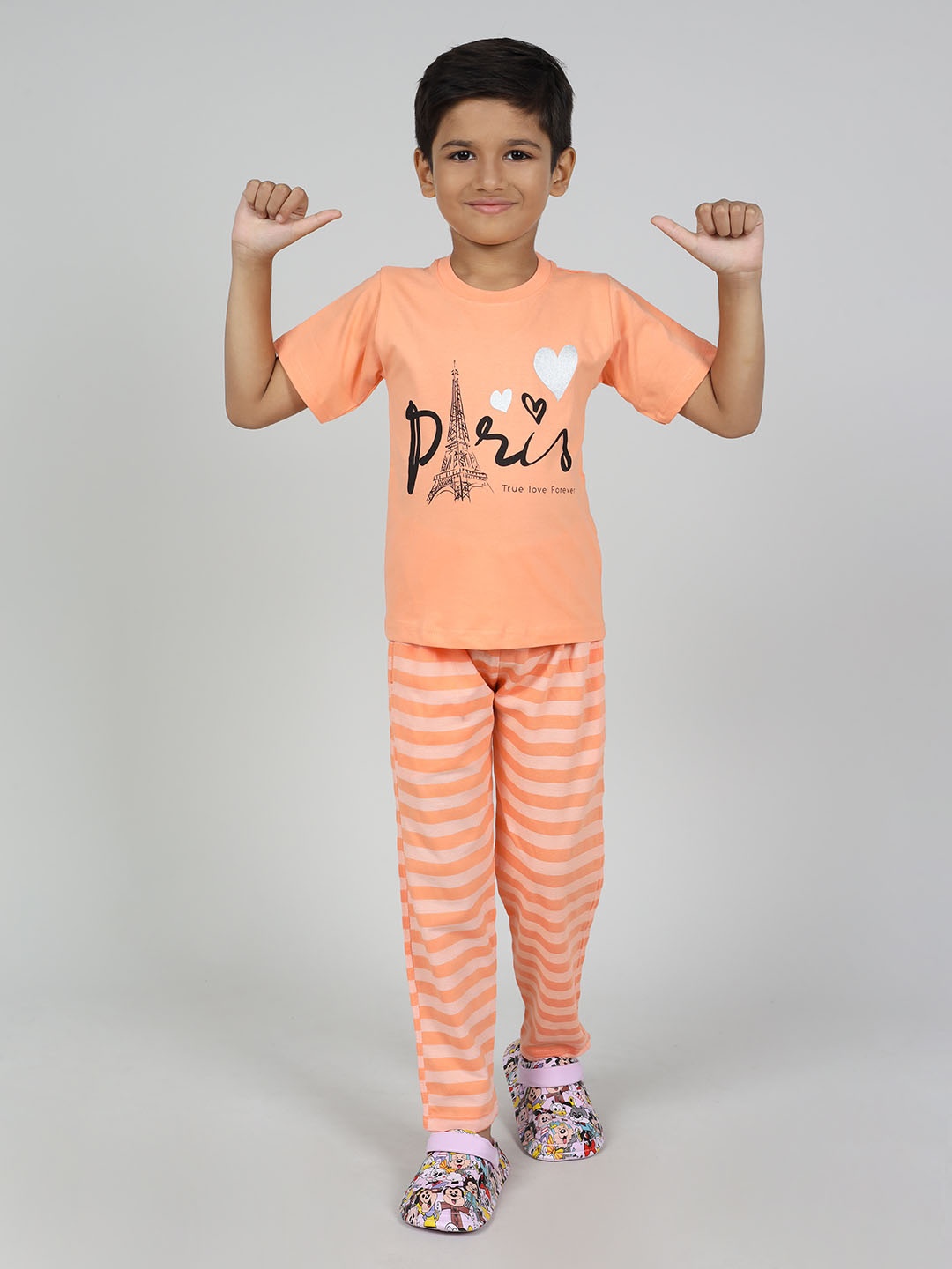 

DENIKID Printed Night suit, Peach