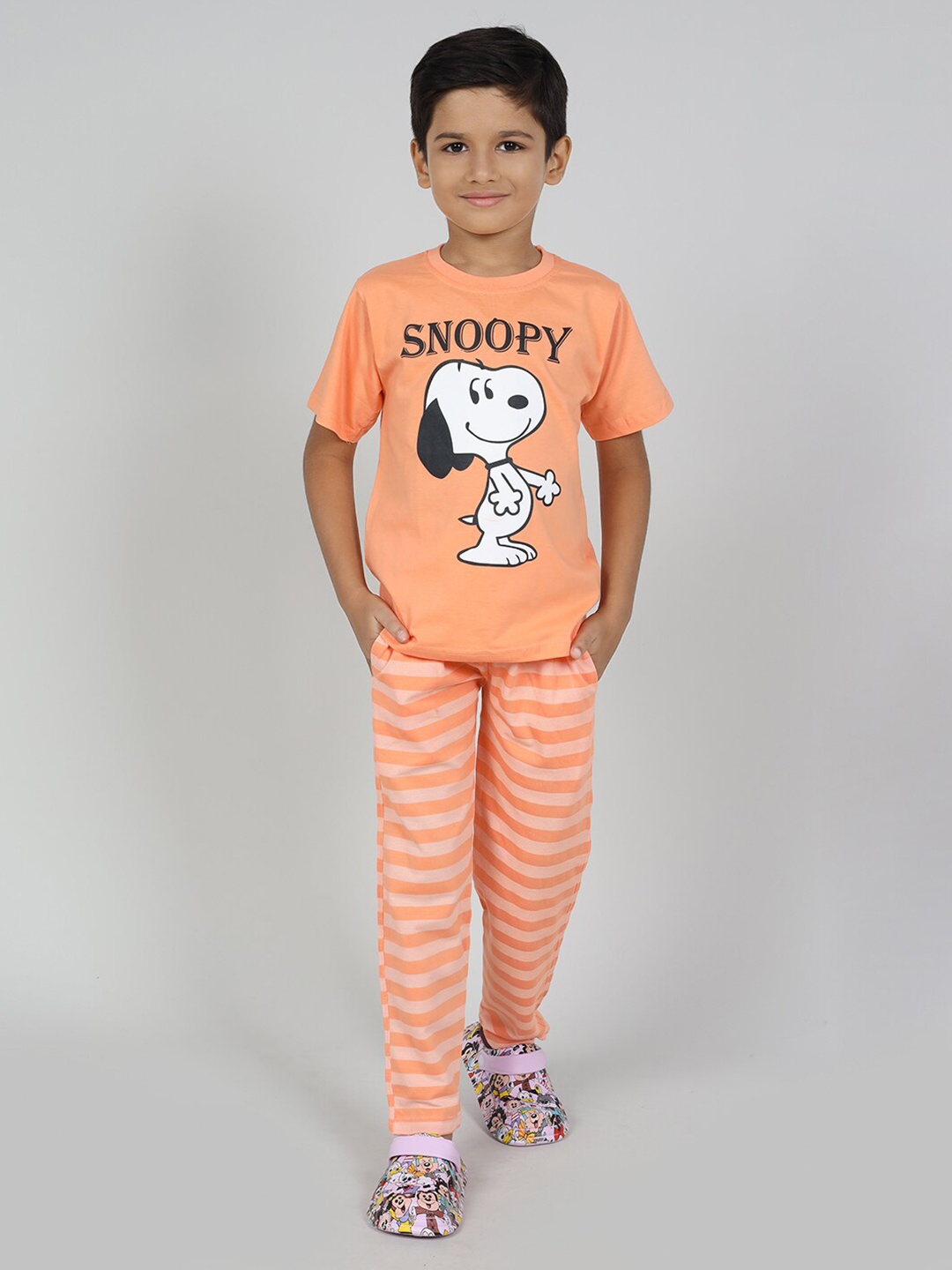 

DENIKID Kids Snoopy Printed Pure Cotton Night Suits, Orange