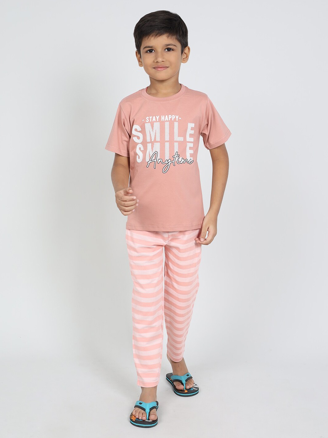 

DENIKID Kids Typography Printed Pure Cotton Night Suits, Coral