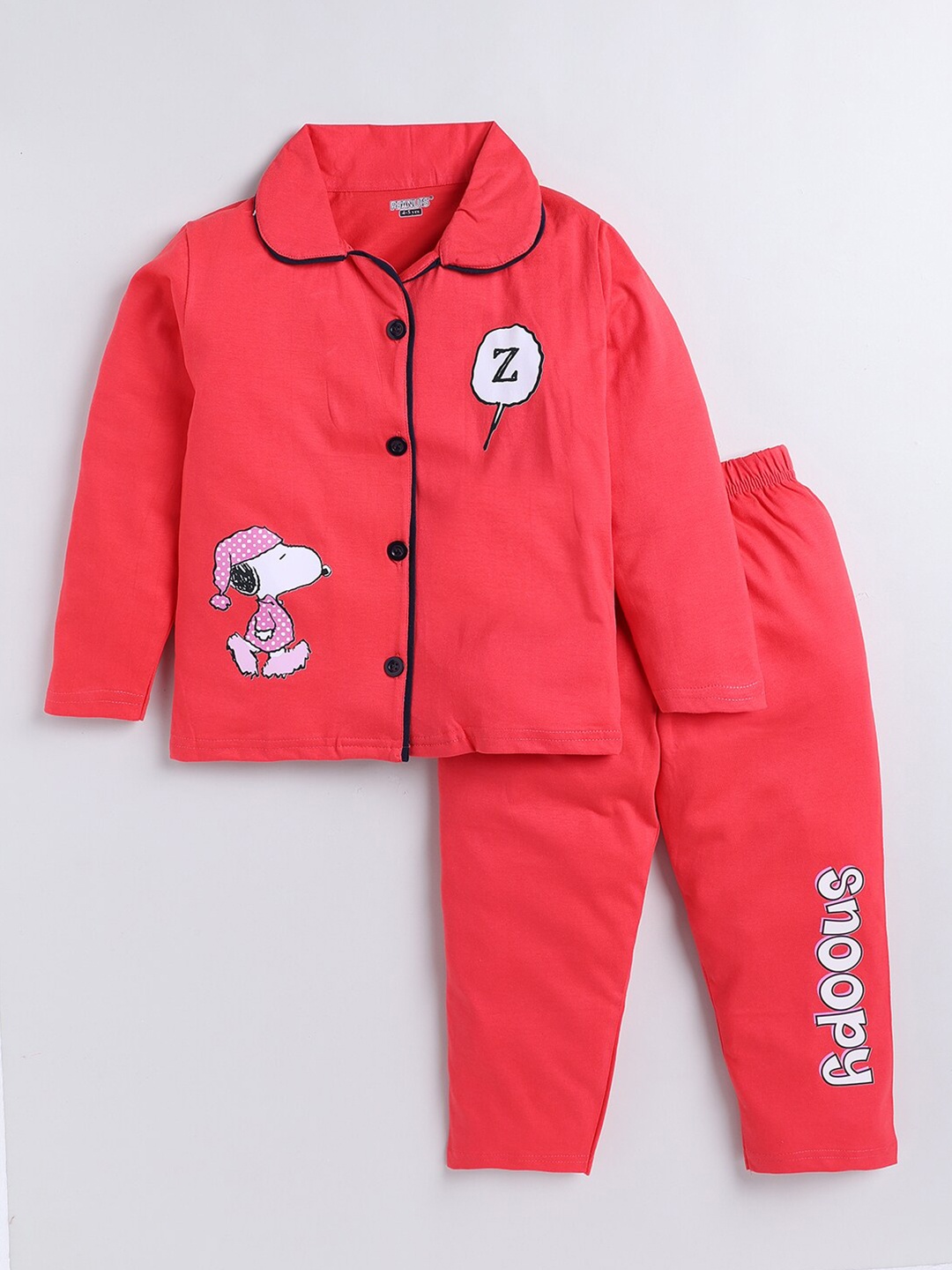

DENIKID Kids Snoopy Printed Pure Cotton Night suit, Red