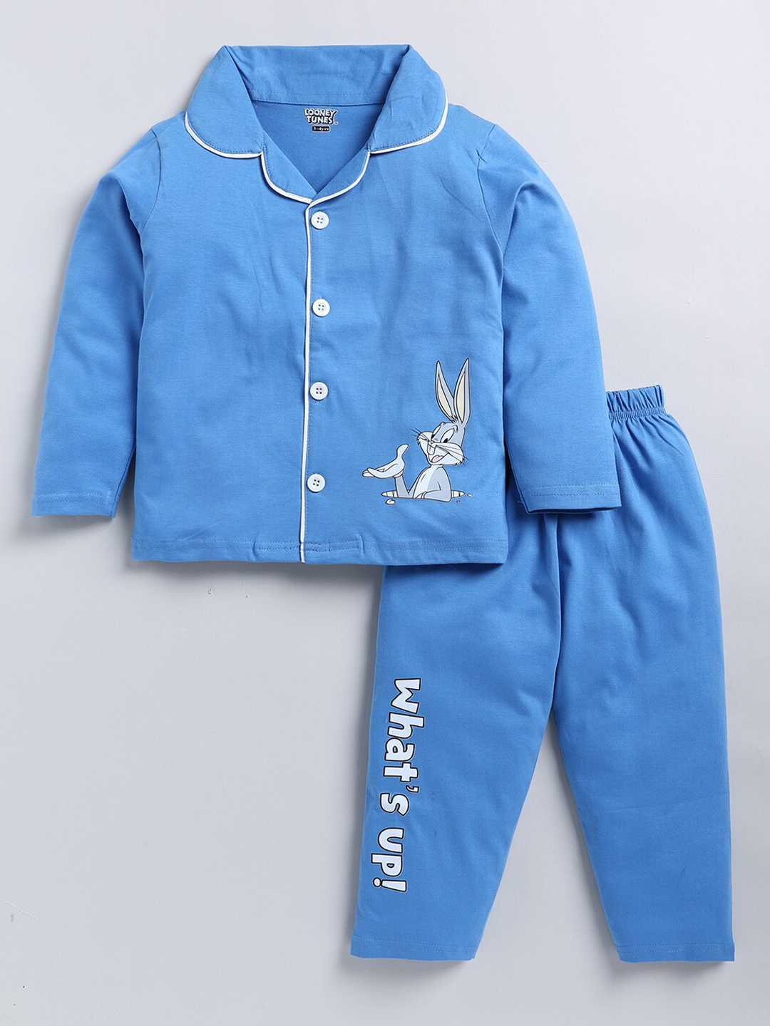 

DENIKID Boys Lapel Collar Pure Cotton Night Suit, Blue