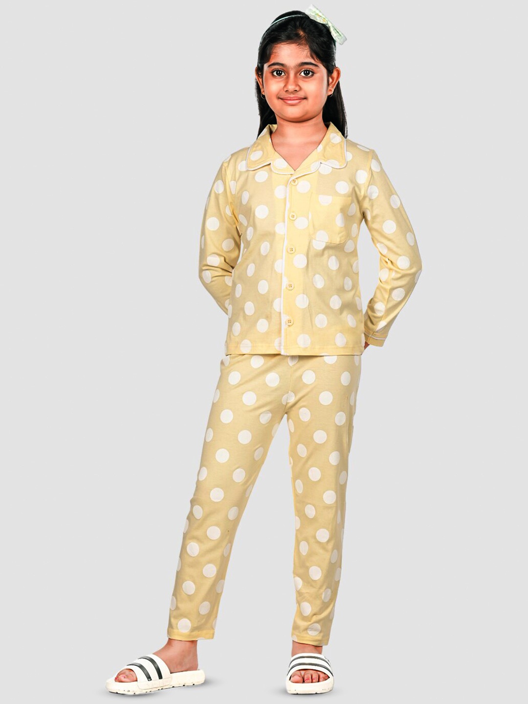 

DENIKID Girls Printed Pure Cotton Night Suit, Yellow