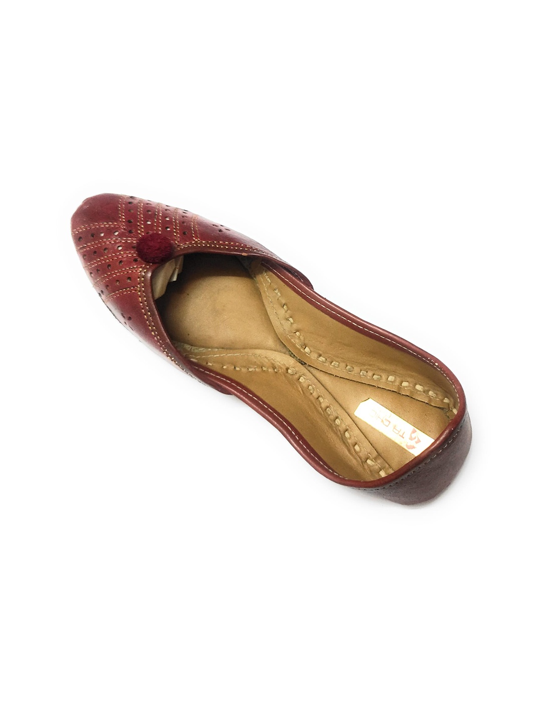 

Ta Chic Laser Cut Detailed Embellished Round Toe Mojaris, Maroon