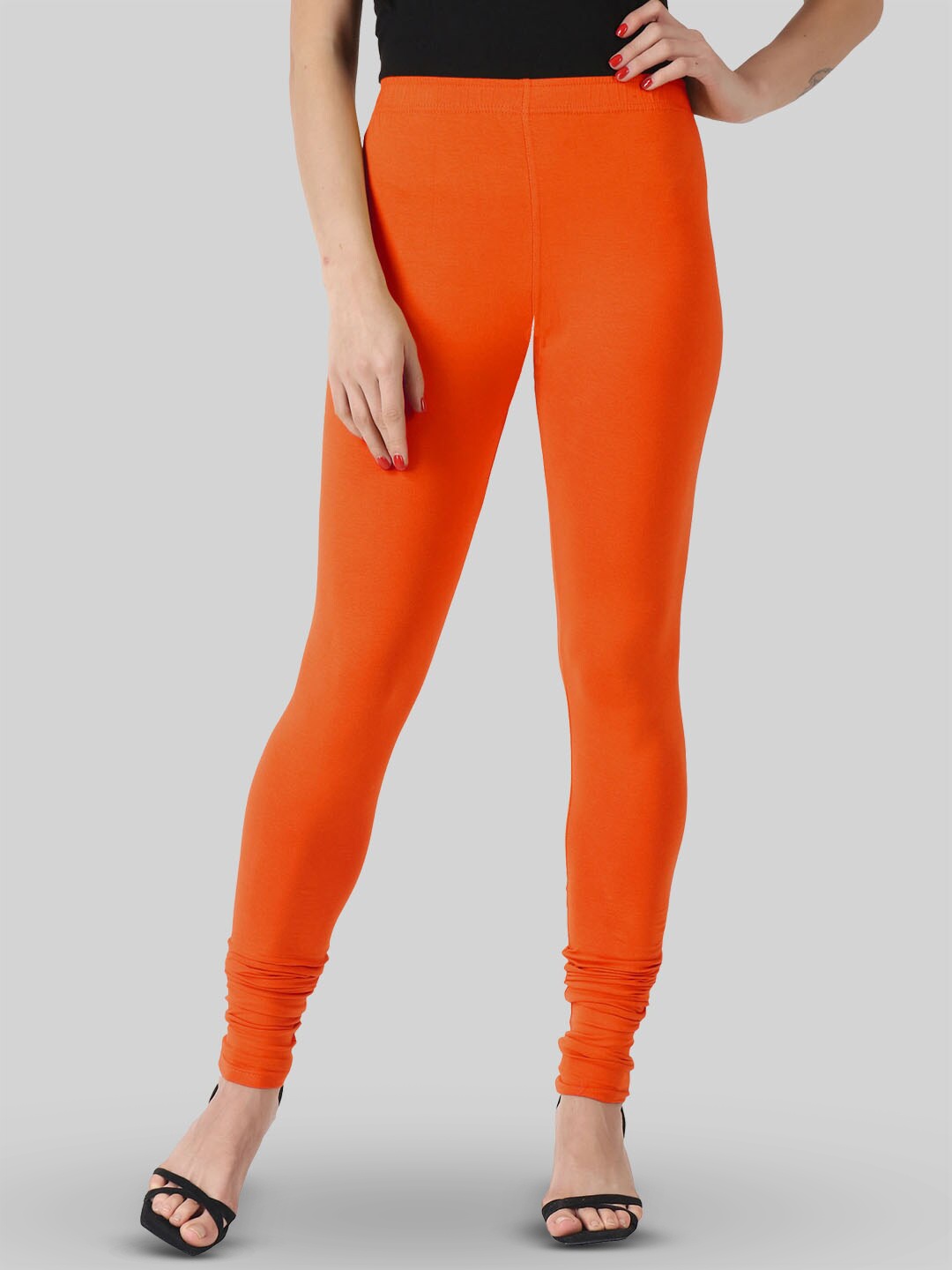 

SAUNDARYA Four Way Stretchable Churidar Length Leggings, Orange