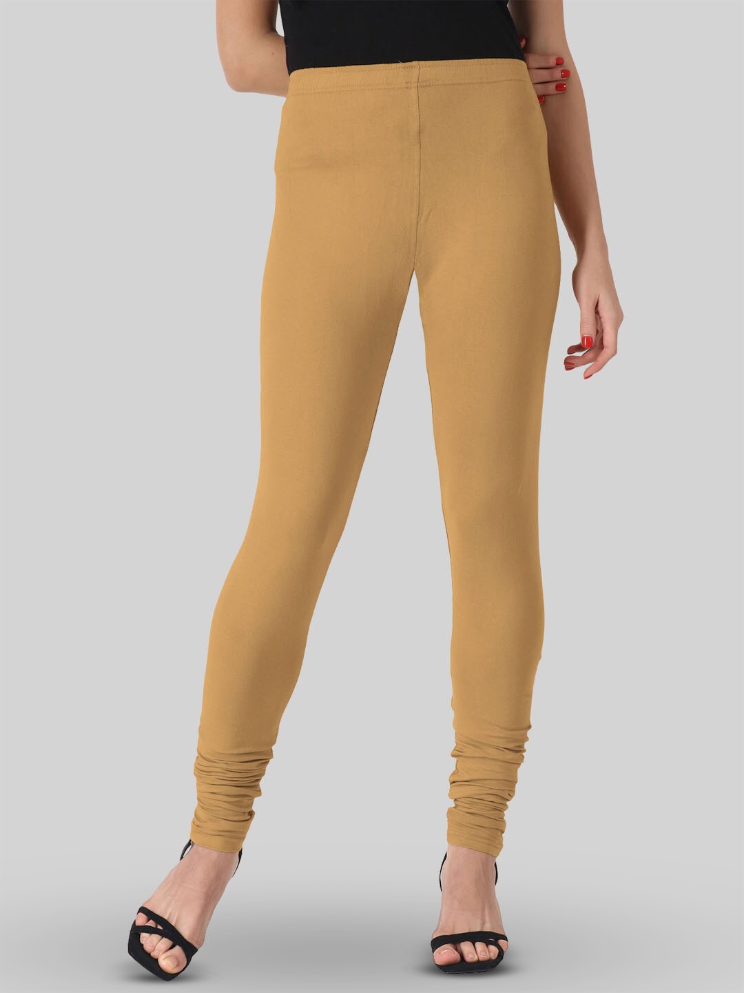 

SAUNDARYA Cotton Churidar-Length Leggings, Beige