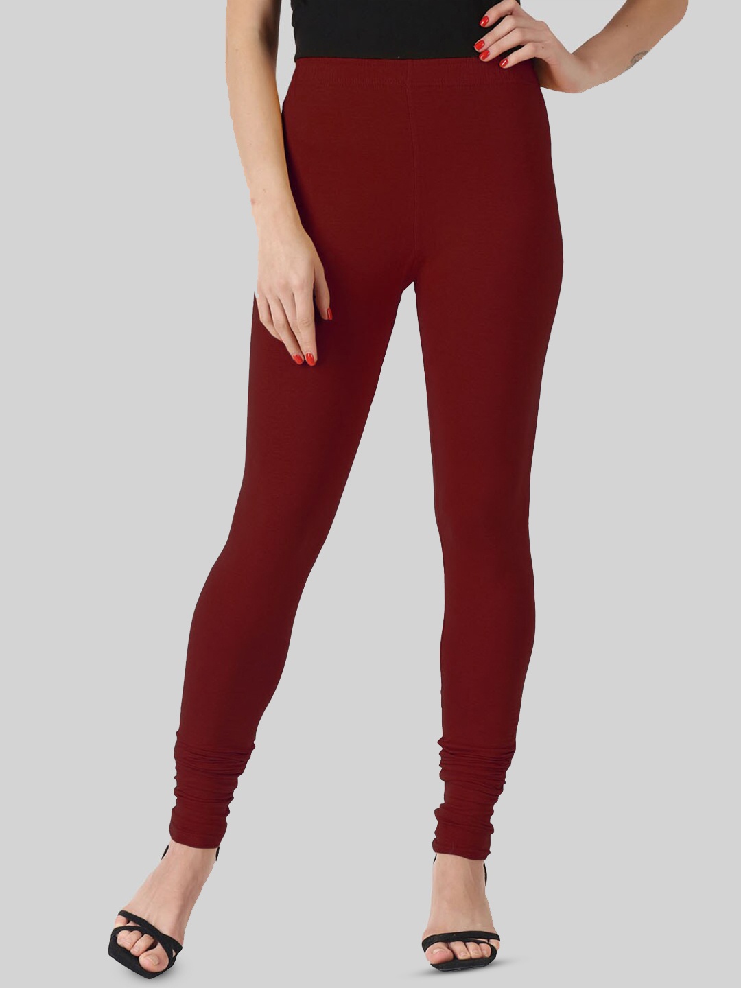 

SAUNDARYA Stretch Fit Churidar-Length Leggings, Maroon
