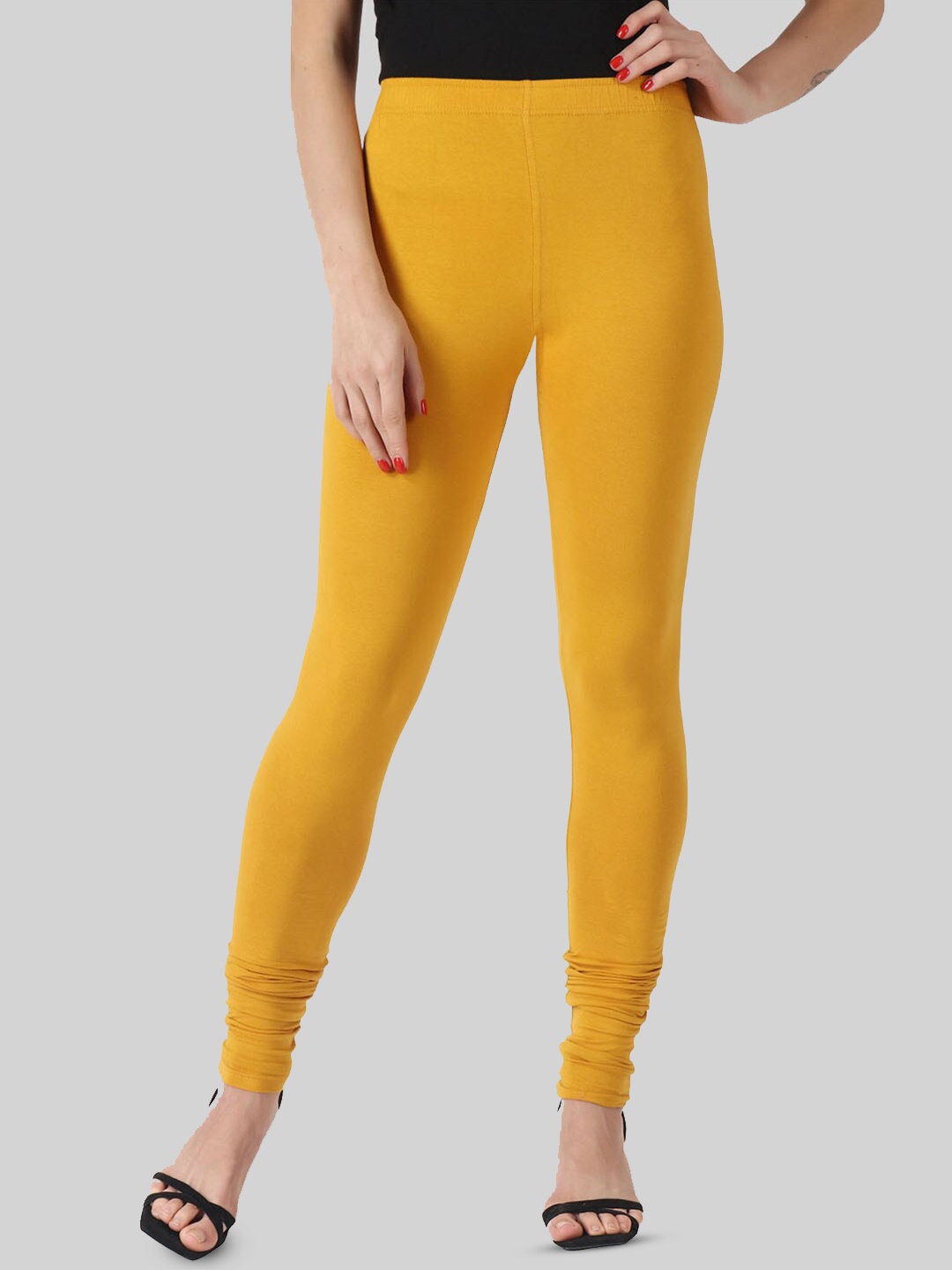 SAUNDARYA Stretch Fit Churidar-Length Leggings, Yellow