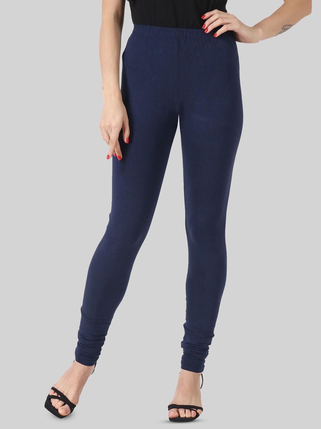 

SAUNDARYA Stretch Fit Churidar-Length Leggings, Navy blue