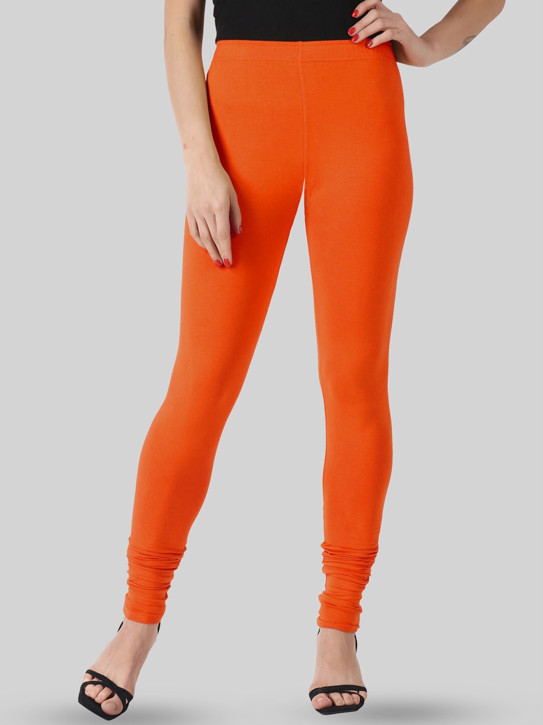 

SAUNDARYA 4 Way Stretchable Anti Pilling Churidar Length Leggings, Orange