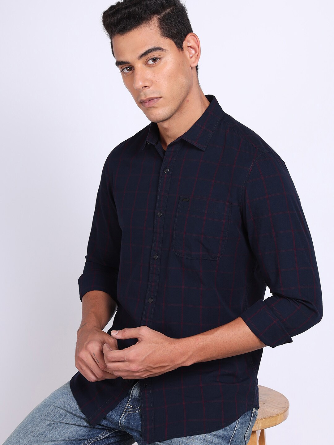 

Lee Slim Fit Spread Collar Cotton Opaque Casual Shirt, Blue