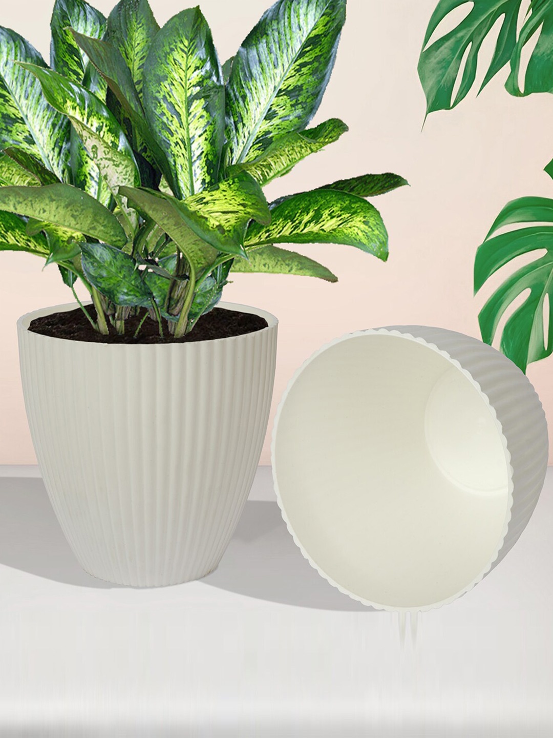

Kuber Industries White & Yellow 5 Pieces Textured Planters