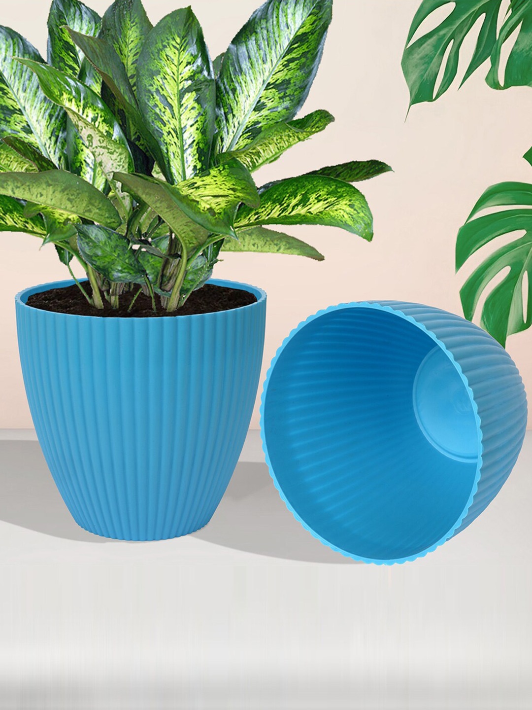 

Kuber Industries White & Yellow 5 Pieces Textured Planters, Blue